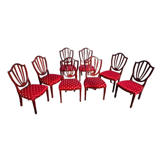 Baker Furniture Historic Charleston Sheild Back Mahogany Dining Chairs Suite of 8 For Sale