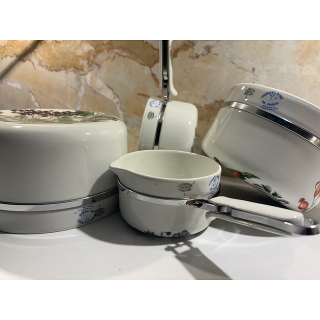 Cream Vintage Limoges Nesting Porcelain & Aluminum Cookware Complete Set of Four – Botanical Berry Motif For Sale - Image 8 of 14