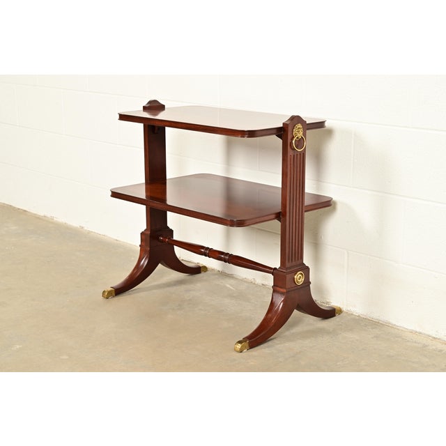 Baker Furniture Company Baker Furniture Regency Banded Flame Mahogany Two-Tier Tea Table or Occasional Side Table For Sale - Image 4 of 12