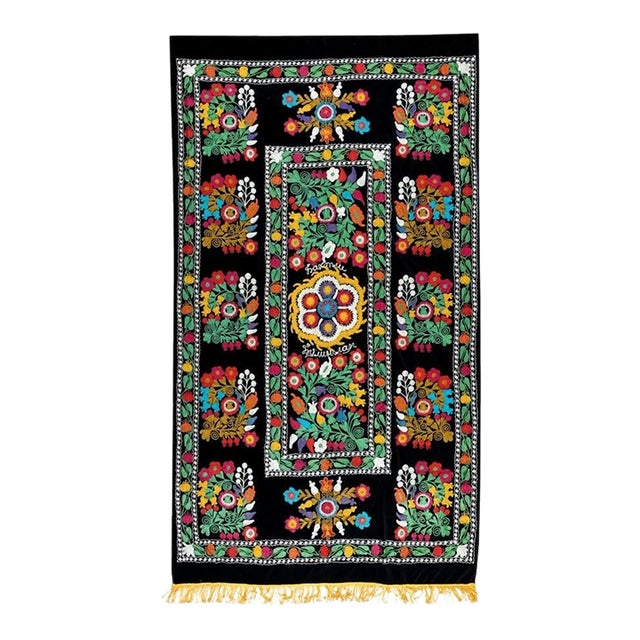4.2x7.5 Ft Vintage Wall Hanging, Silk Embroidery Wall Hanging, Black Tablecloth For Sale