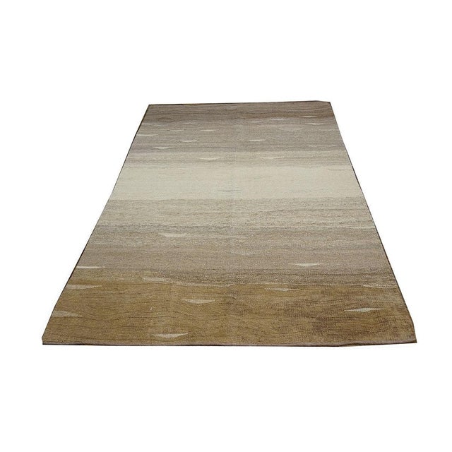 Safari Turkish Safari Kilim 5X7 Striped Tan, Gray & Ivory Handmade Area Rug #1142188 For Sale - Image 3 of 4