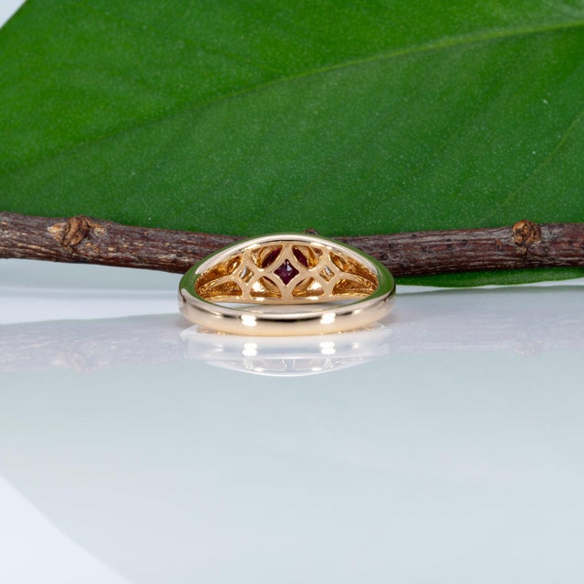 Red Aaa Burma Ruby Ring With Earth-Mined Diamond Accents in Solid 14k Gold, 5mm, Size 6.75 For Sale - Image 8 of 9