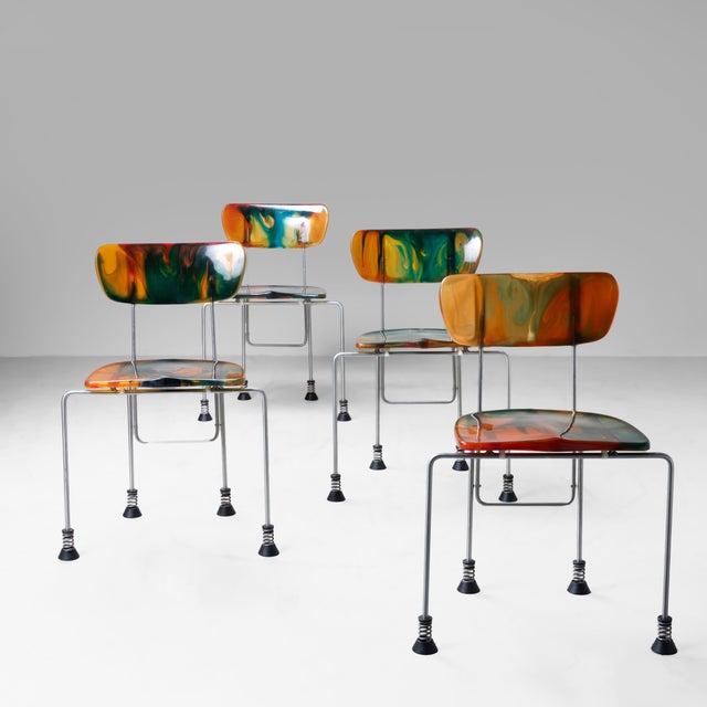Broadway Chairs by Gaetano Pesce for Bernini, 1980s, Set of 4, in Good conditions. Designed 1980 to 1989 This piece has an...