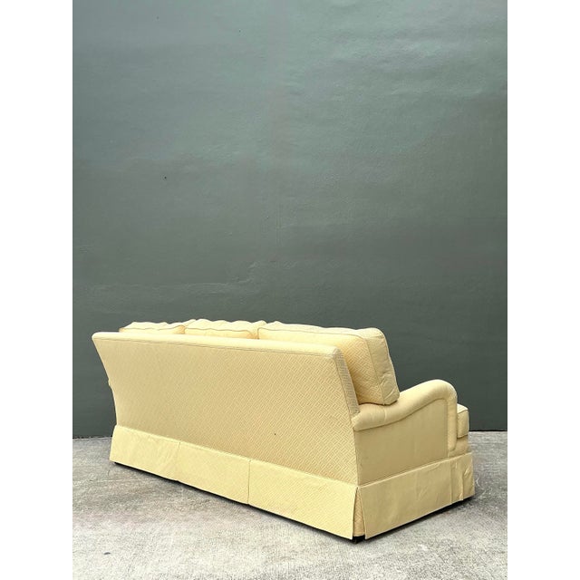 Light Yellow Vintage Hancock and Moore Three Seat Sofa in Scalamandre For Sale - Image 8 of 9