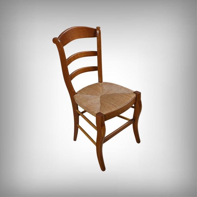 Vintage Cherrywood Straw Chairs, 1950s, Set of 6, in Restored conditions. Designed 1950 to 1959