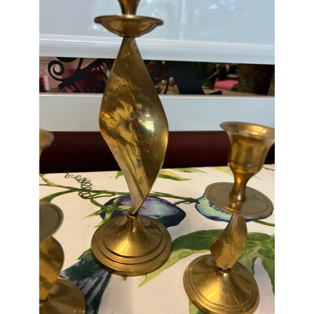 1970s Brass Candlesticks - Set of 3 For Sale - Image 4 of 5