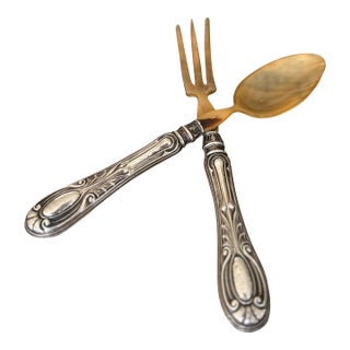 1950s Stunning Salad Food Serving Knife & Fork: 800 Silver Base Lucite Top For Sale