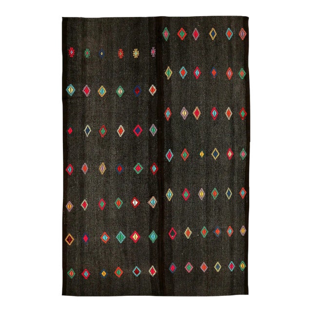 Mid 20th Century Large Vintage Embroidered Kilim Rug For Sale