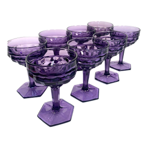 Circa 1920s Fostoria Amethyst Glass Champagne Coupes Set of 8 Art Deco