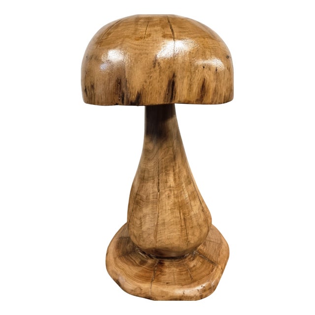 Handcrafted Oak Mushroom Table Lamp, 2010s For Sale