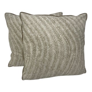 Fabricut Brown Herringbone/Chevron Printed Pillows - Pair For Sale
