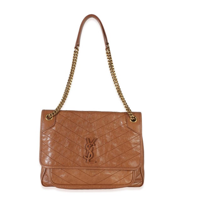 Brown Caramel Crinkled Calfskin Matelasse Medium Niki Chain Satchel For Sale - Image 8 of 9
