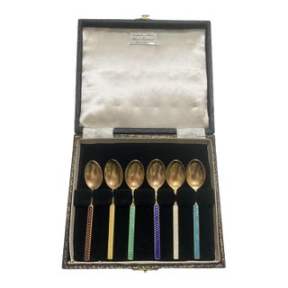 Vintage Meka Reklamegaver Danish Demitasse Spoons Gold on Sterling With Enamel- Set of 6 For Sale