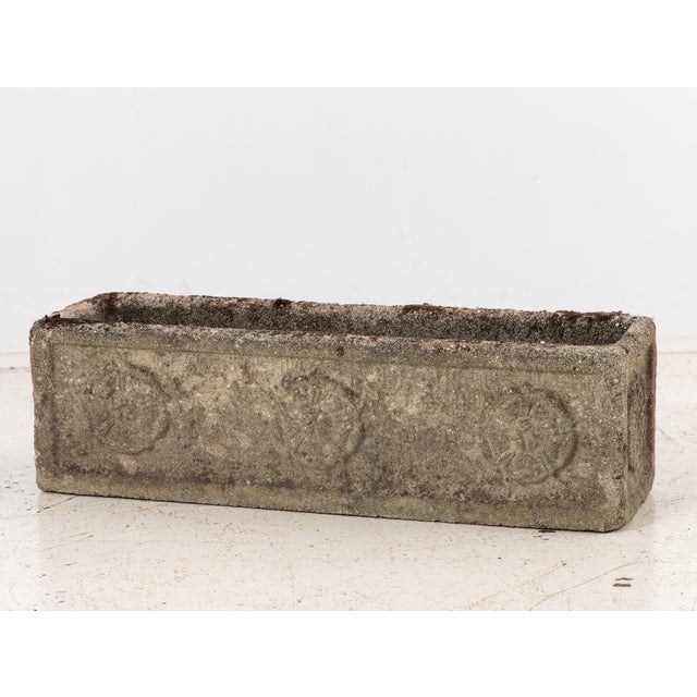 Rectangular Concrete Stone Planter With Tudor Rose Pattern, England Mid 20th C. For Sale In New York - Image 6 of 12