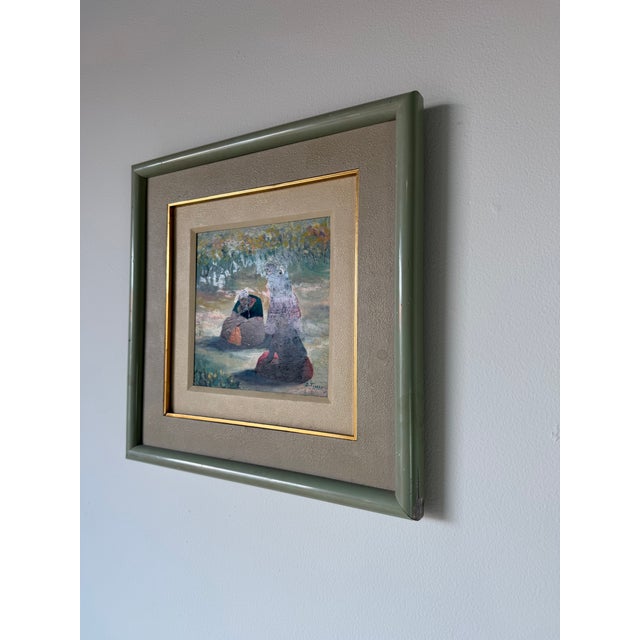 Vintage Impressionist Figural Landscape Oil on Masonite Board - Framed For Sale - Image 4 of 11