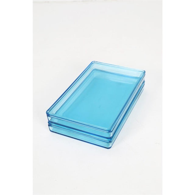 Large turquoise-blue "Thurø" glass boxes with lids, designed by Rauff & Møldrup for Holmegaard, Red Dot Design Award...