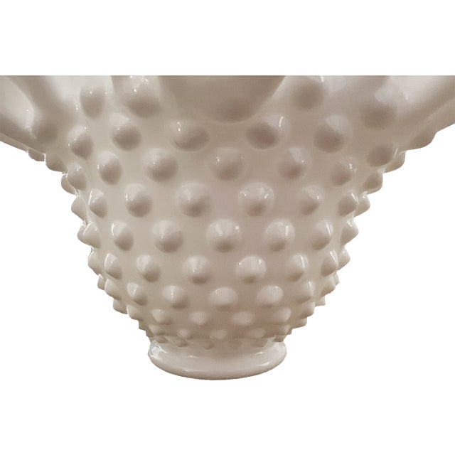 Vintage Fenton Hobnail Ruffle Milk Glass Bowl Vase For Sale - Image 6 of 8