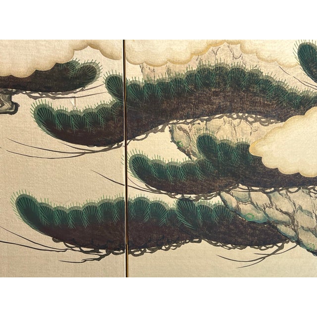 Mid 20th Century Large Mid 20th Century Chinese Mandarin Ducks, Pine Tree and Peonies Wall Folding Screen - Artist Signed For Sale - Image 5 of 12
