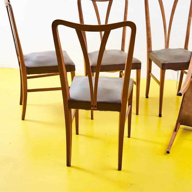 Vintage Chairs in Curved Wood and Eco-Leather, 1950s, Set of 6 For Sale - Image 10 of 12
