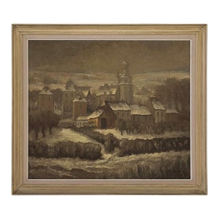 Framed Oil Painting on Board by Maurice Fourneau (1900-1990) 'Winter Village' For Sale