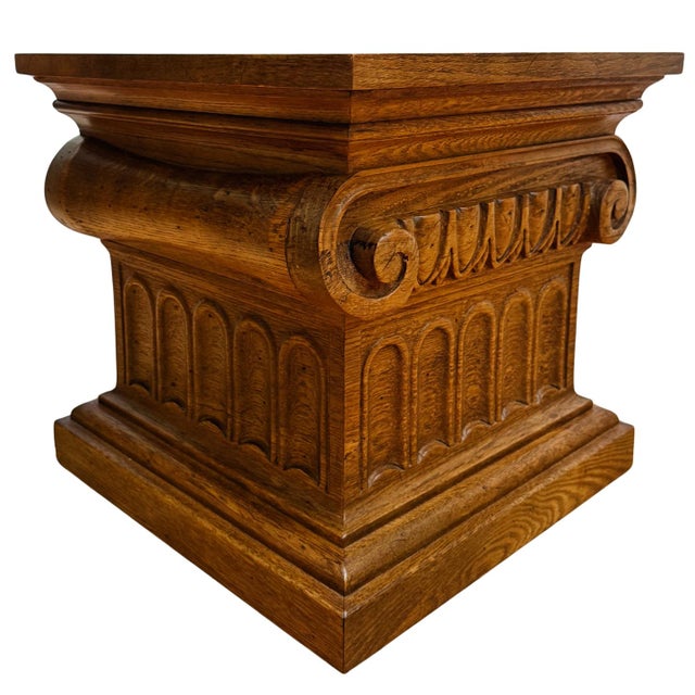 1960 Vintage Drexel Guildhall Neoclassical Oak Pedestal End Tables - A Pair For Sale - Image 14 of 17