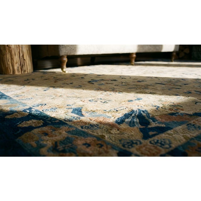 1920s Camel Floral Geometric Antique Chinese Peking Carpet 8'2" X 9'9" Handknotted Wool Rug For Sale - Image 15 of 15