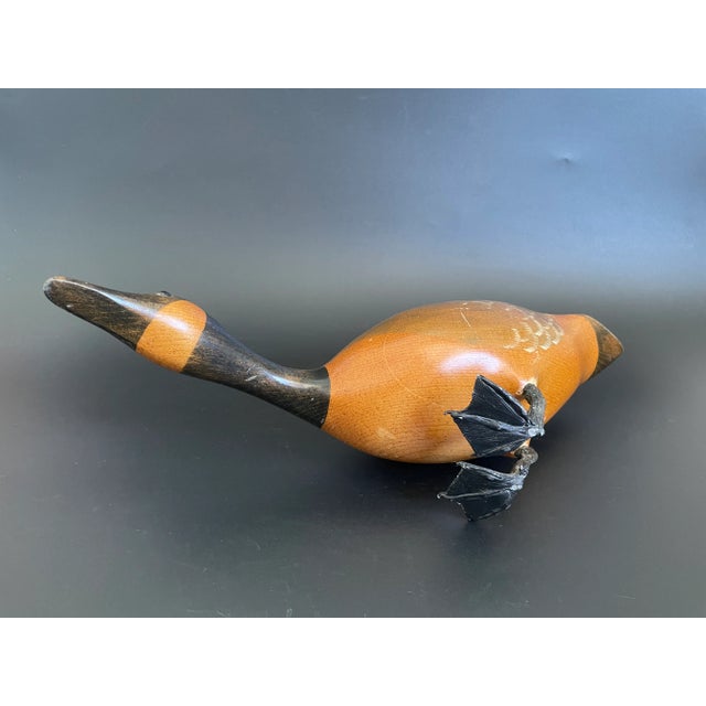 Brown Vintage Hand Carved & Painted Canada Goose in Drinking Position Wood Decoy For Sale - Image 8 of 12