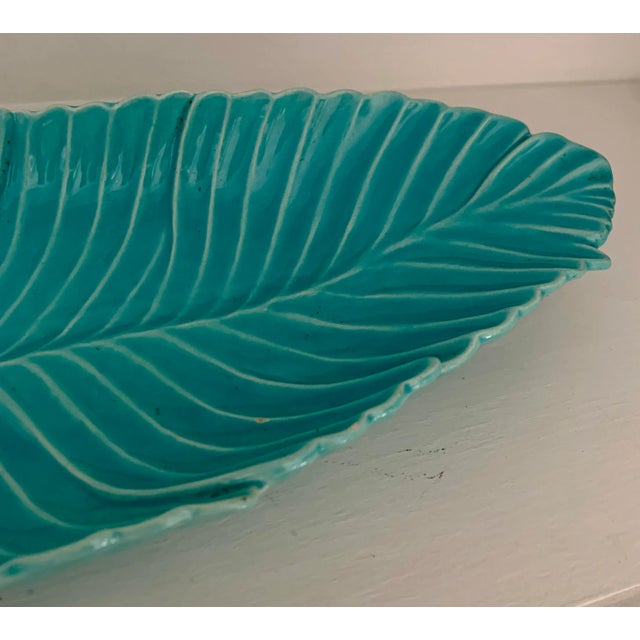 Mid 20th Century Ball-Jae of California Pottery Turquoise Leaf Serving Tray For Sale - Image 5 of 7