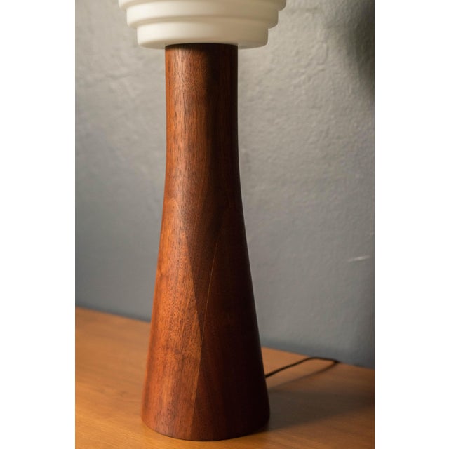 Wood Vintage Sculptural Scandinavian Walnut and Glass Accent Table Lamp For Sale - Image 7 of 15
