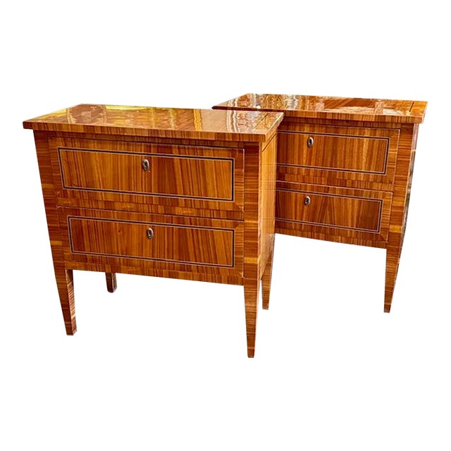 Fine Pair of Italian Polished Inlaid Walnut Neo-Classical Side Tables For Sale