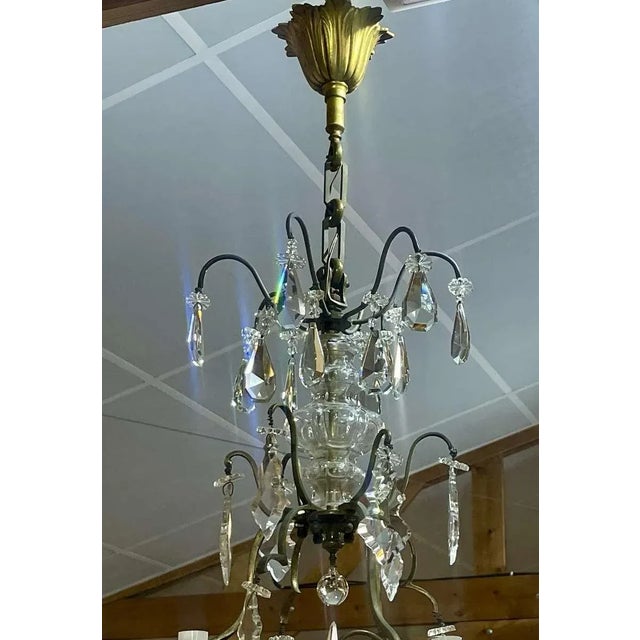 Metal Six-Light Chandelier in Bronze and Cut Crystal For Sale - Image 7 of 9