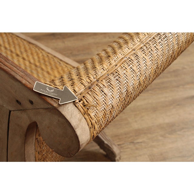 Early 20th Century British Colonial Style Teak and Wicker Settee For Sale - Image 5 of 12