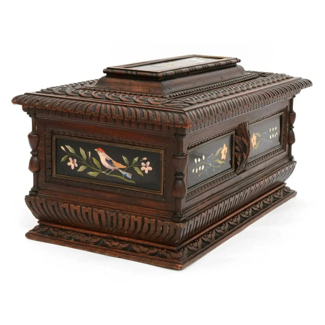 Wood Large Antique Walnut Chest With Pietra Dura Plaques For Sale - Image 7 of 9