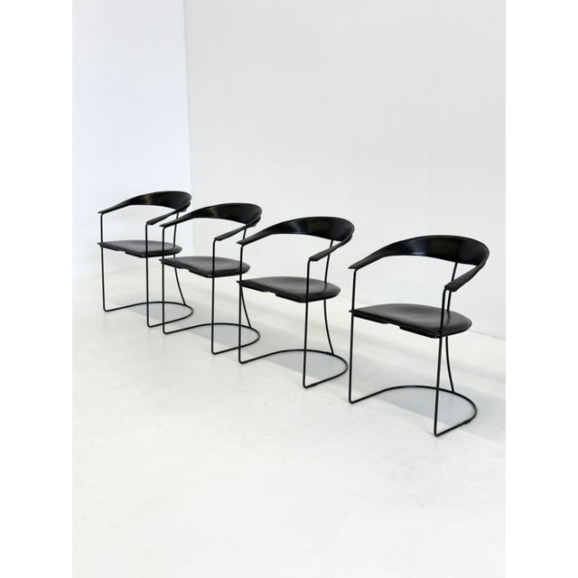 Mid-Century Modern Vintage Ursala Dining Chairs in Black Leather from Arrben, Set of 8 For Sale - Image 3 of 18