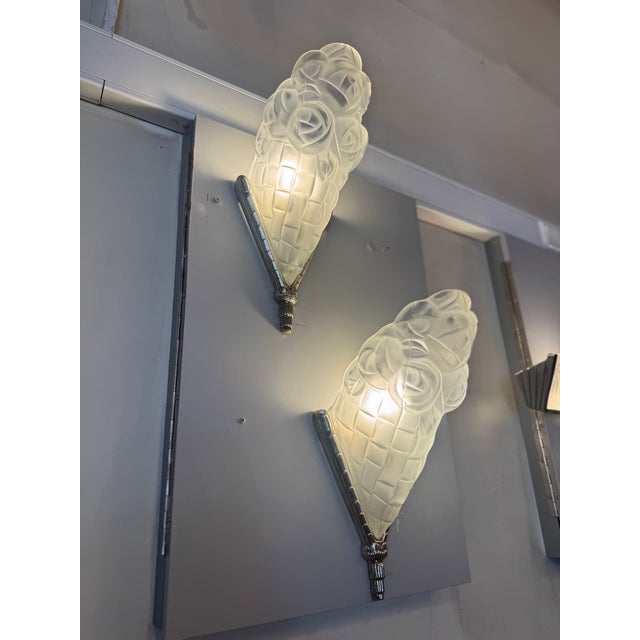 Art Deco Bouquets aux Roses Wall Lights from Verrerie d'Art Degué, 1930s, Set of 2 For Sale - Image 11 of 18