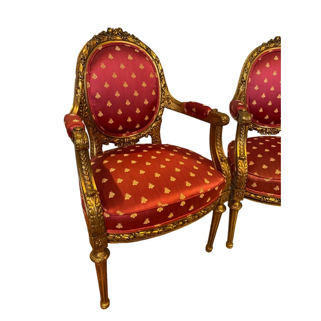 Late 20th Century Pair of French Gilt Louis the XVI Bee Chairs For Sale In New York - Image 6 of 12