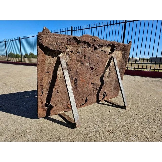 Large Antique Cast Iron Fireplace Fireback Architectural Relief Panel For Sale - Image 10 of 10