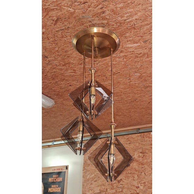 Pendant Light in Brass and Smoked Glass, 1970s For Sale - Image 6 of 7