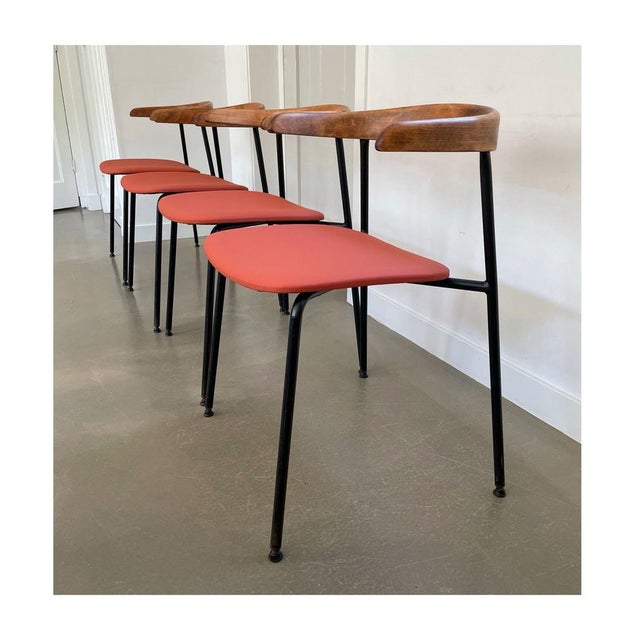A beautiful set of 4 chairs, model c20, designed by sir terence conran and conran design group in the 60s. black tubular...
