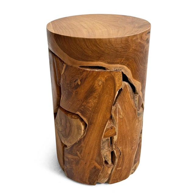 2020s Teak Root Cylinder End Side Table For Sale - Image 5 of 13