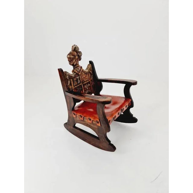 Brown Antique Spanish Hand-Carved Wood Rocking Armchair, 1900s For Sale - Image 8 of 18