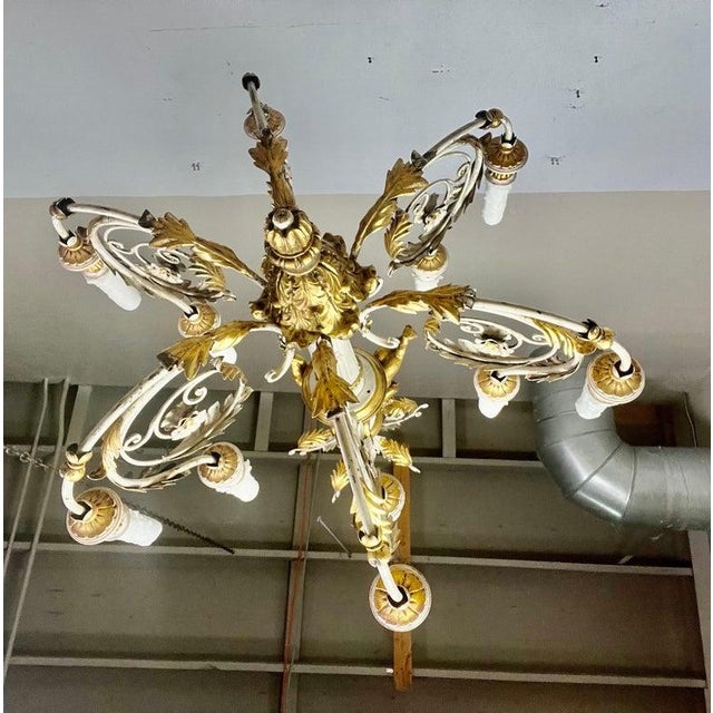 Rococo Chandelier With Gilt Putti and Hand-Painted Ir For Sale - Image 14 of 15