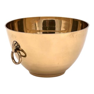 Vintage 1960s Brass Bowl With Elephant Head Rings, Mid-Century Ice Bucket or Planter For Sale