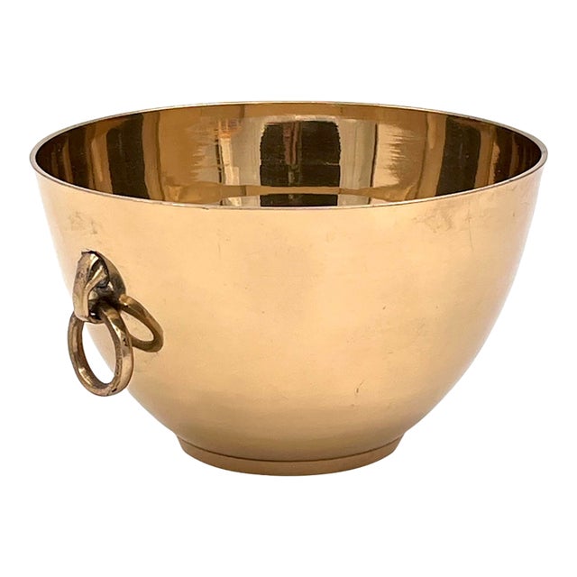 Vintage 1960s Brass Bowl With Elephant Head Rings, Mid-Century Ice Bucket or Planter For Sale
