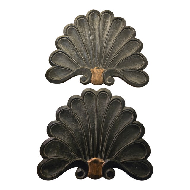 Pair of Vintage House Parts Wood Carved Garden Plaques With Distressed Finish For Sale