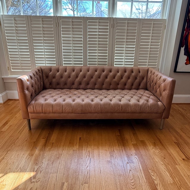 Animal Skin Crate & Barrel Rollins Leather Sofa For Sale - Image 7 of 9