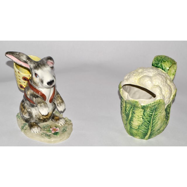 1970s 1970s Majolica Green White Cauliflower Ceramic Pitcher Italy Mark Lord & Taylor For Sale - Image 5 of 15