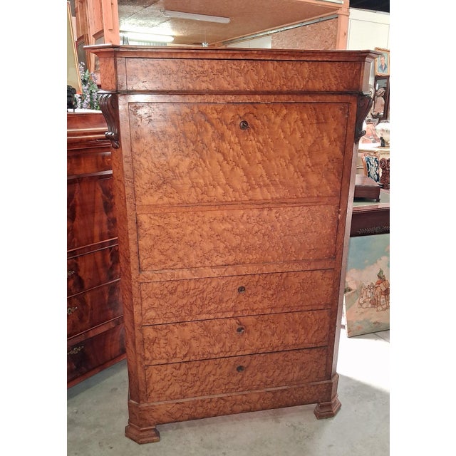 Charles X Drop-Front Secretary in Elm Burl, 19th Century For Sale - Image 4 of 9