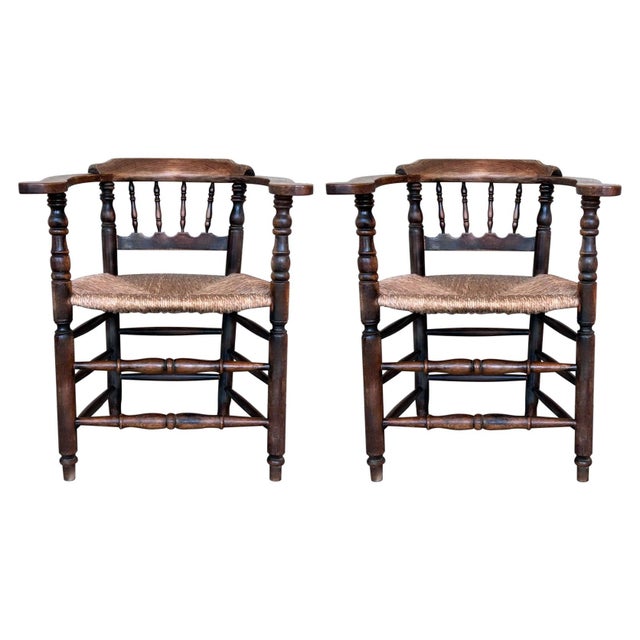 Mid 20th Century Pair of Spanish Horseshoe Back and Cane Armchairs For Sale - Image 15 of 18