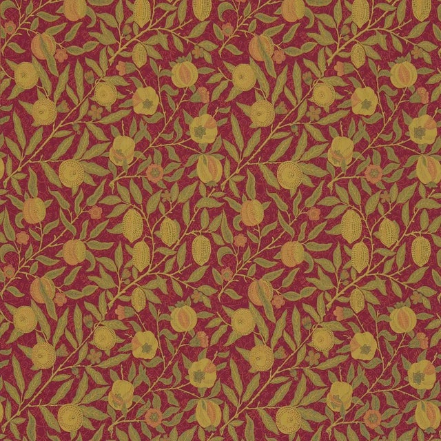 Morris & Co Fruit Fabric in Crimson/Thyme For Sale